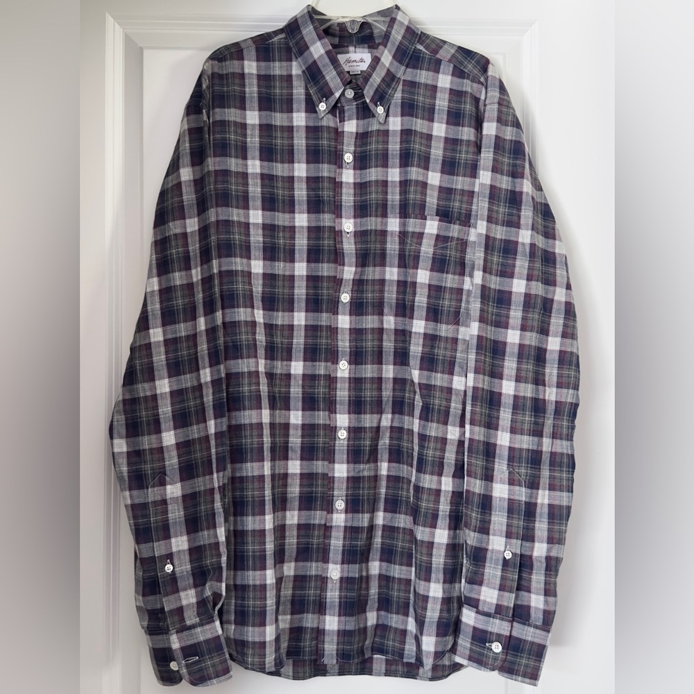 Hamilton Classic Sport Plaid Button Down 100% Cotton Made in USA Nov 20